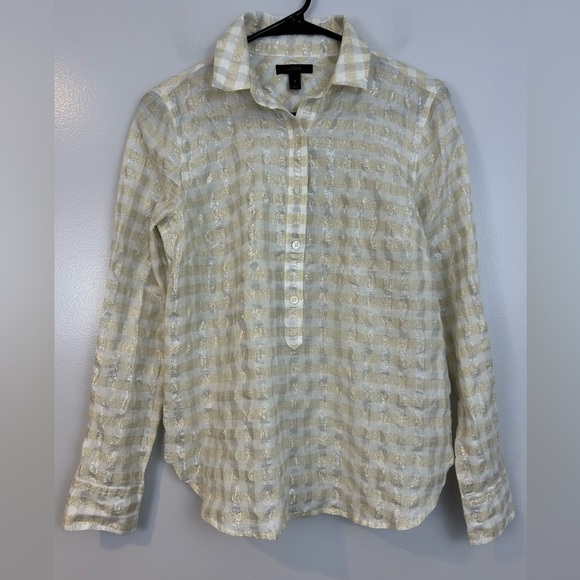 J. Crew Metallic Striped Silver/Gold Popover Blouse Size 4 - Picture 2 of 12